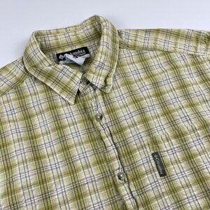 Columbia Button Up Seersucker Shirt Men’s L Short Sleeve Green Plaid Hike Camp